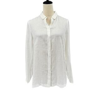 Elie Tahari NWT Carly White 100% Linen Convertible Sleeve Pleated Back Top